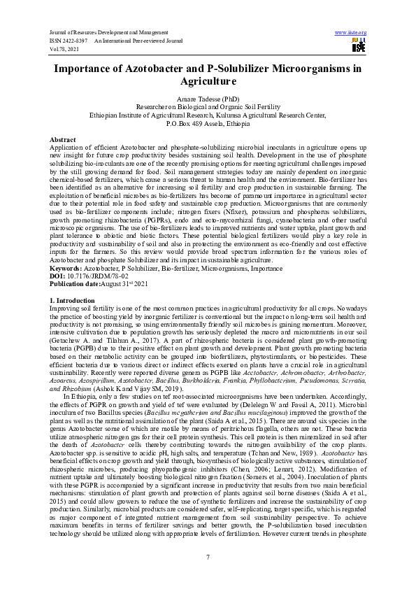 (PDF) Importance of Azotobacter and P-Solubilizer Microorganisms in ...