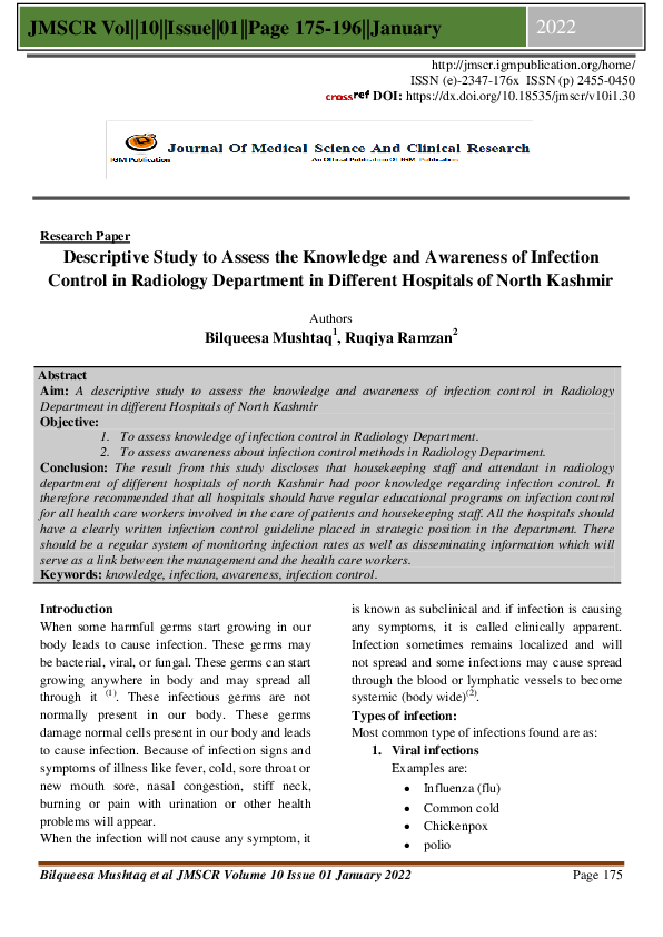 (PDF) Descriptive Study to Assess the Knowledge and Awareness of ...