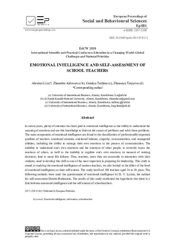 (PDF) Emotional Intelligence And Self-Assessment Of School Teachers