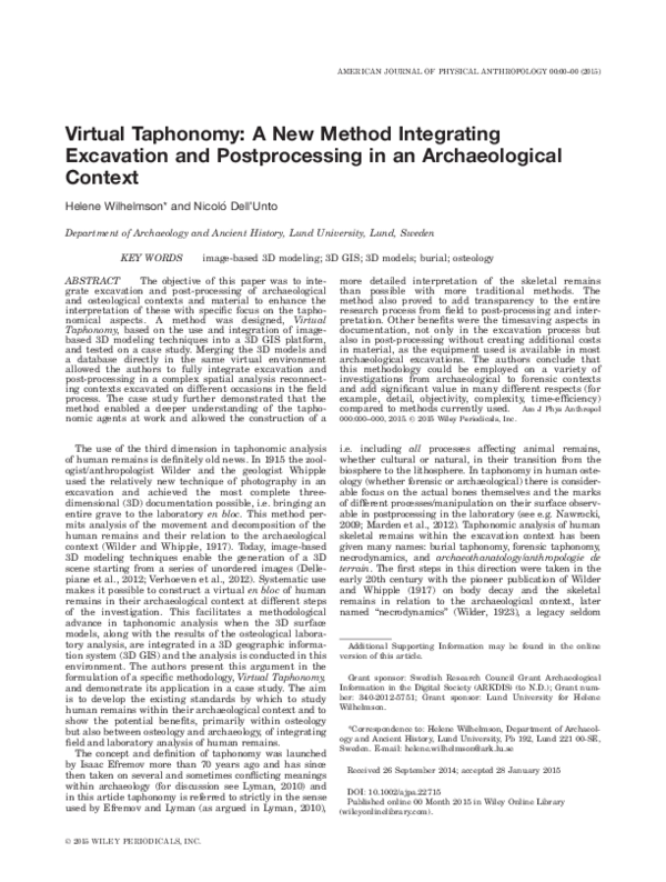 (PDF) Virtual taphonomy: A new method integrating excavation and ...