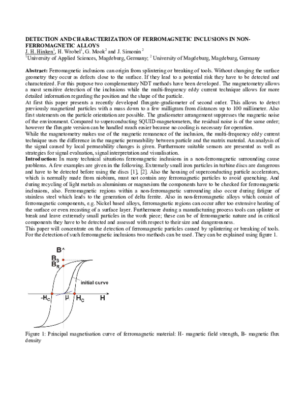 (PDF) Detection and Characterization of Ferromagnetic Inclusions in Non