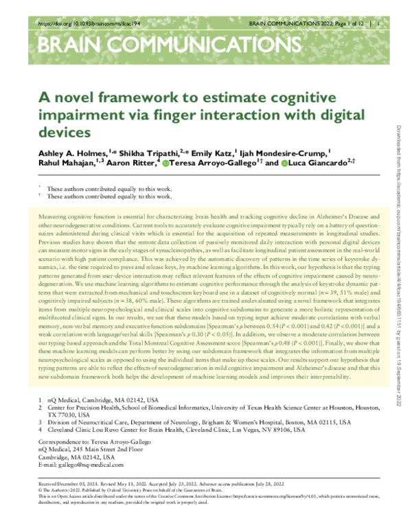 (PDF) A novel framework to estimate cognitive impairment via finger ...