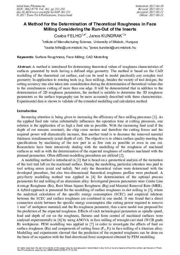 (PDF) A Method for the Determination of Theoretical Roughness in Face ...