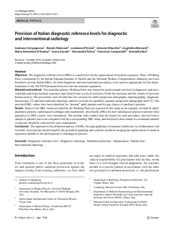(PDF) Provision of Italian diagnostic reference levels for diagnostic ...