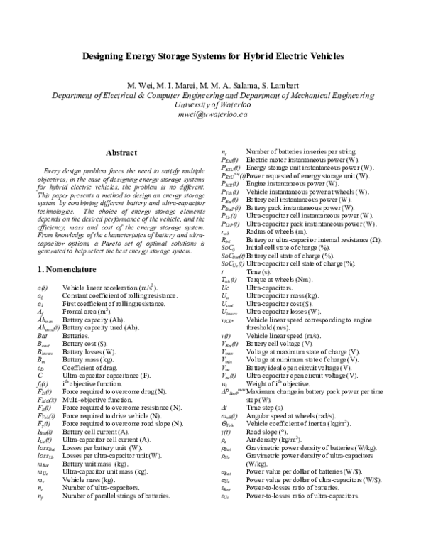 (PDF) Designing Energy Storage Systems for Hybrid Electric Vehicles
