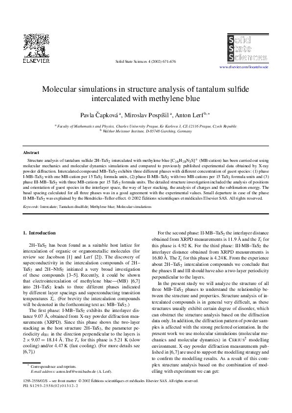 (PDF) Molecular simulations in structure analysis of tantalum sulfide ...