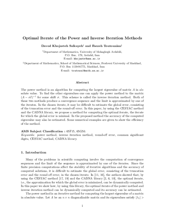 (PDF) Optimal iterate of the power and inverse iteration methods