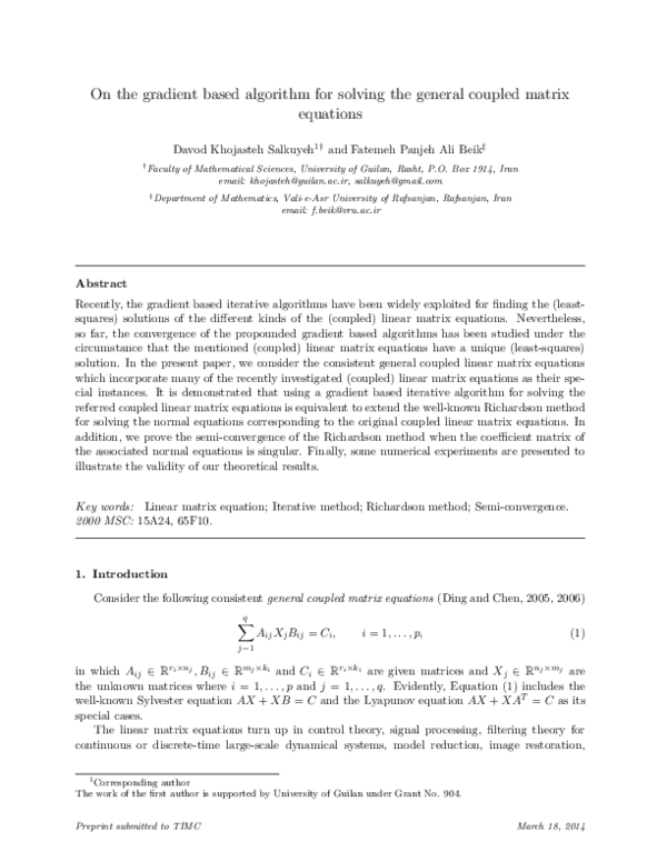 (PDF) On the gradient-based algorithm for solving the general coupled ...