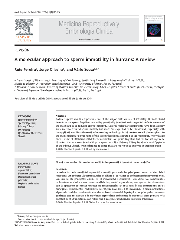 (PDF) A molecular approach to sperm immotility in humans: A review