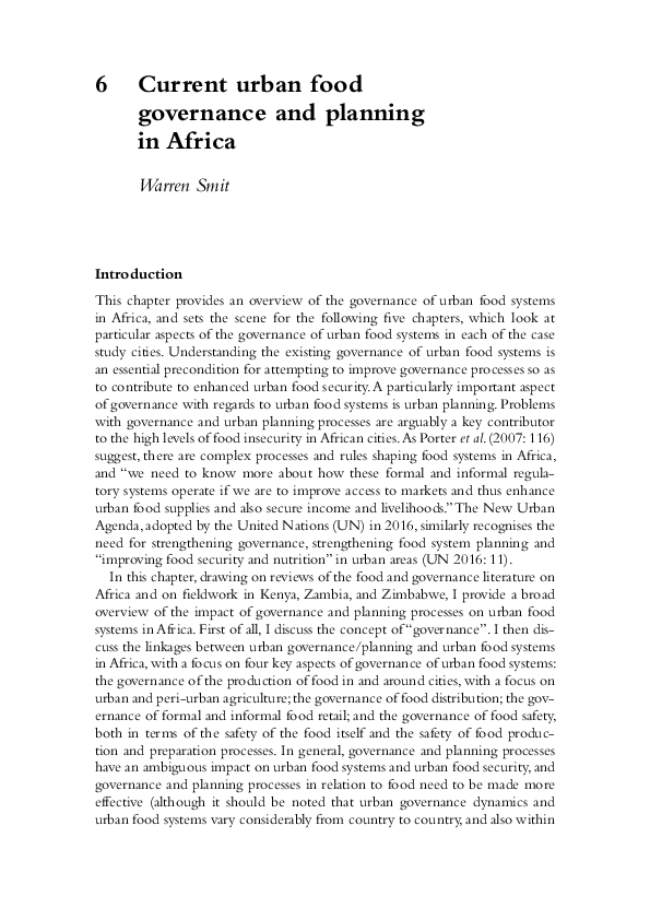 (PDF) Current urban food governance and planning in Africa
