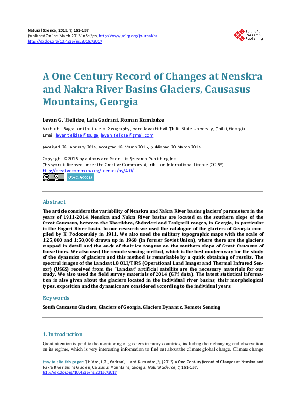 (PDF) A One Century Record of Changes at Nenskra and Nakra River Basins ...