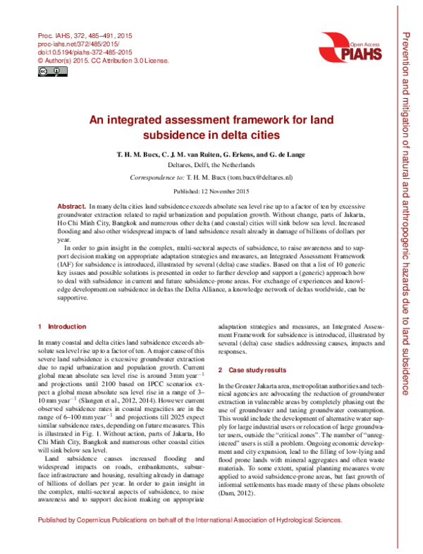 (PDF) An integrated assessment framework for land subsidence in delta ...