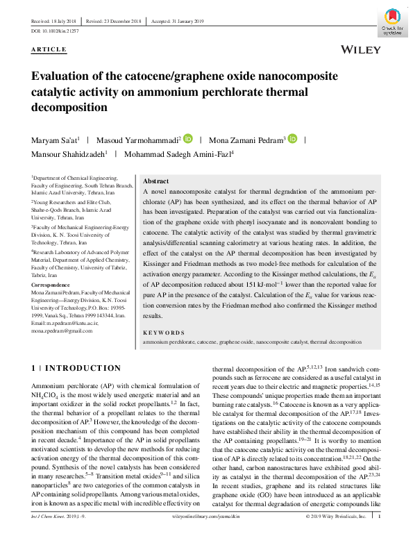 (PDF) Evaluation of the catocene/graphene oxide nanocomposite catalytic ...