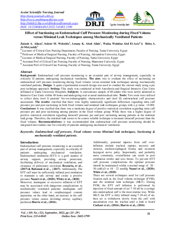 (PDF) Effect of Suctioning on Endotracheal Cuff Pressure Monitoring ...