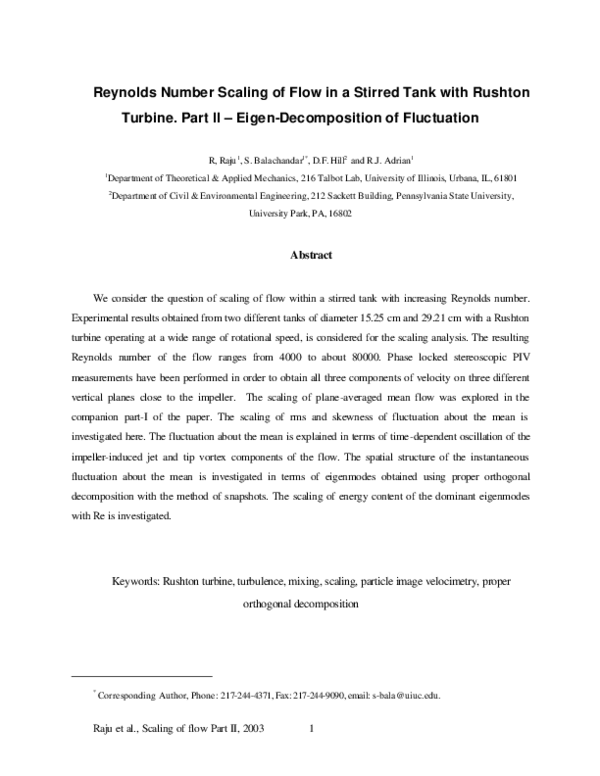 (PDF) Reynolds number scaling of flow in a stirred tank with Rushton ...