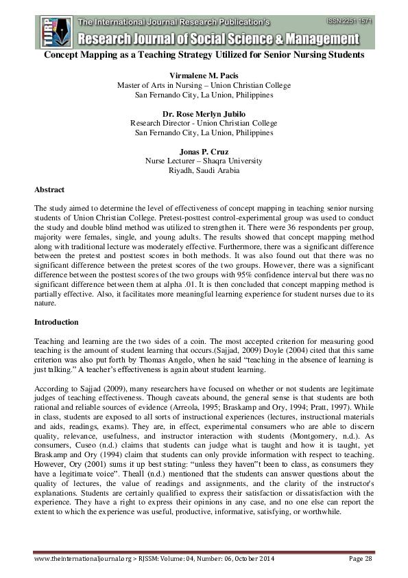 (PDF) Concept Mapping as a Teaching Strategy Utilized for Senior ...