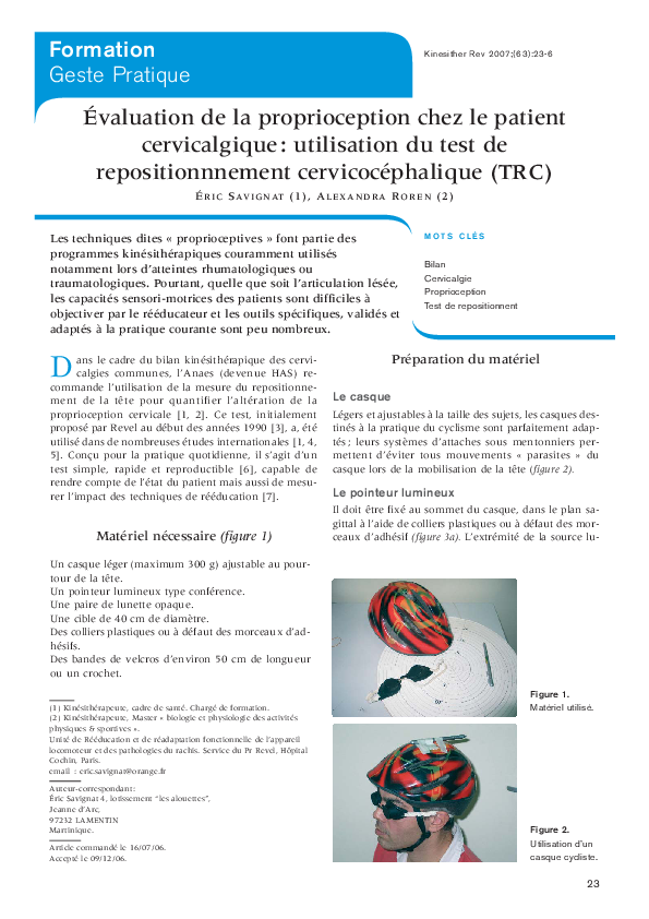 (PDF) Évaluation de la proprioception chez le patient cervicalgique ...