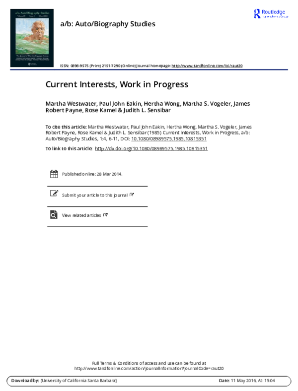 (PDF) Current Interests, Work in Progress
