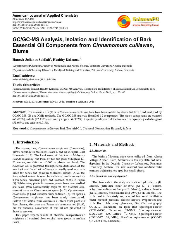 (PDF) GC/GC-MS Analysis, Isolation and Identification of Bark Essential ...
