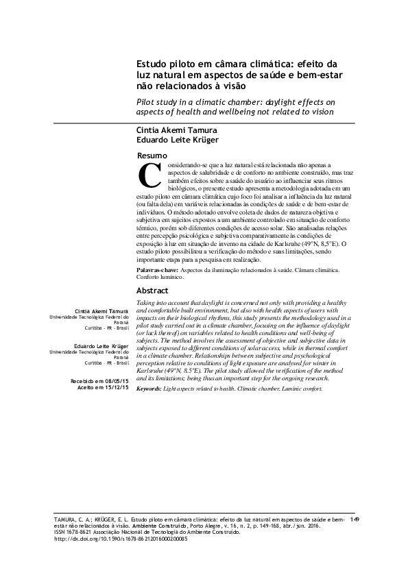 (PDF) Pilot study in a climatic chamber: daylight effects on aspects of ...
