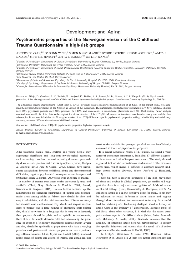 (PDF) Psychometric properties of the Norwegian version of the Childhood ...