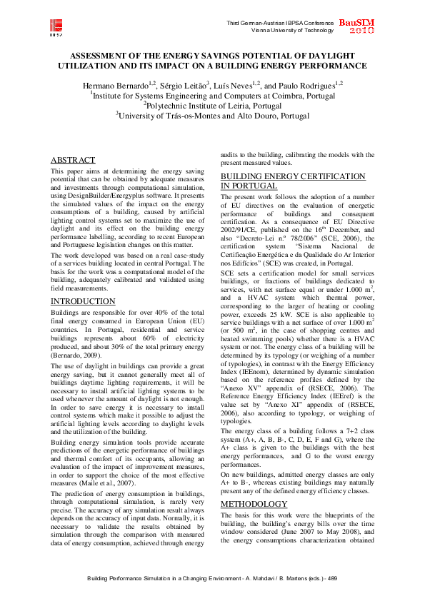 (PDF) Assessment of the Energy Savings Potential of Daylight ...