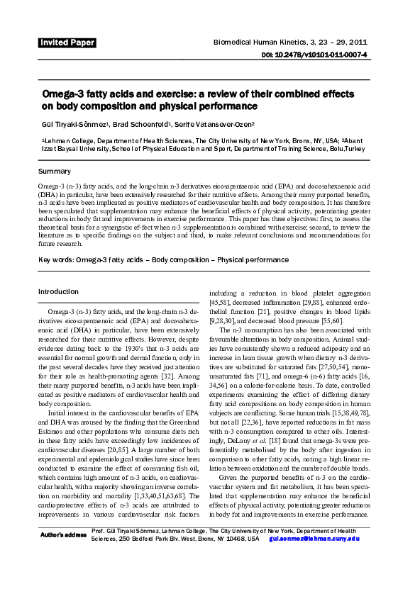 (PDF) Omega-3 fatty acids and exercise: a review of their combined ...