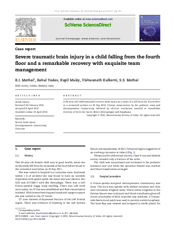 (PDF) Severe traumatic brain injury in a child falling from the fourth ...