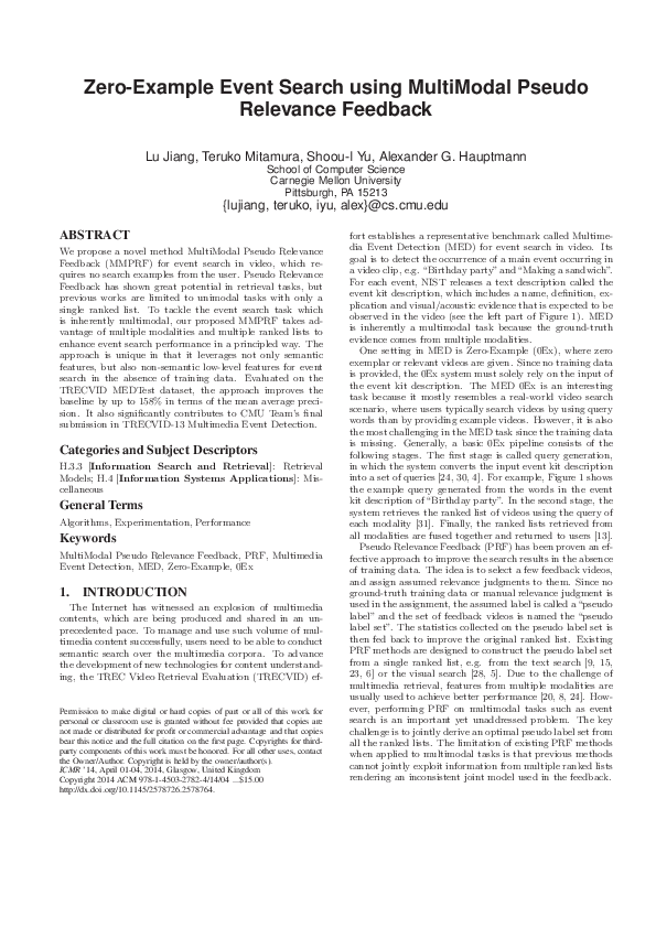 (PDF) Zero-Example Event Search using MultiModal Pseudo Relevance Feedback