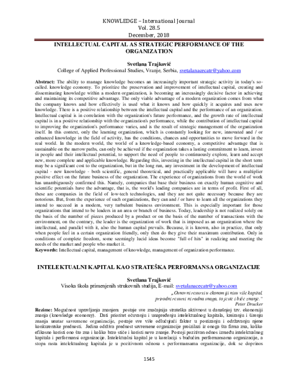 (PDF) Intellectual Capital as Strategic Performance of the Organization