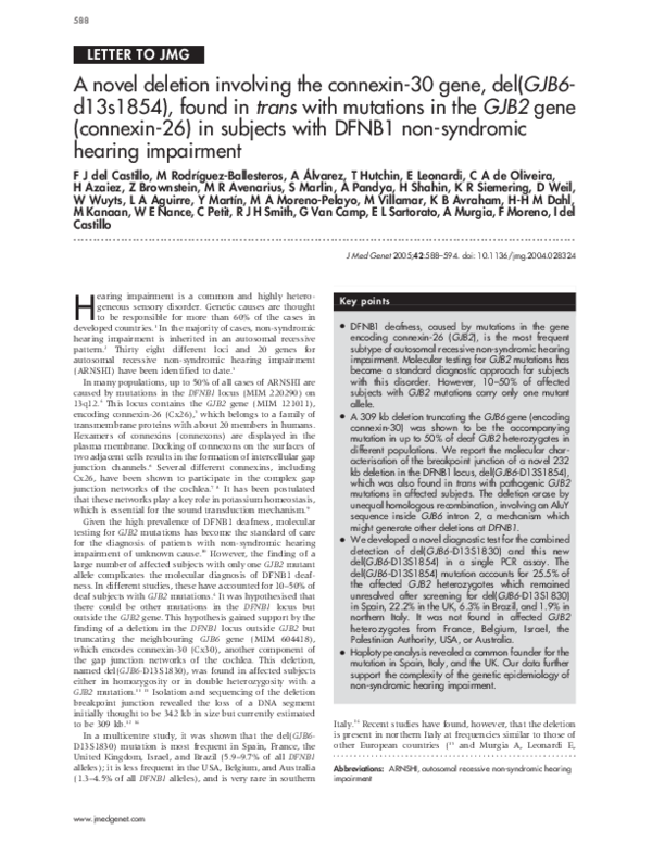 (PDF) A novel deletion involving the connexin-30 gene, del(GJB6 ...