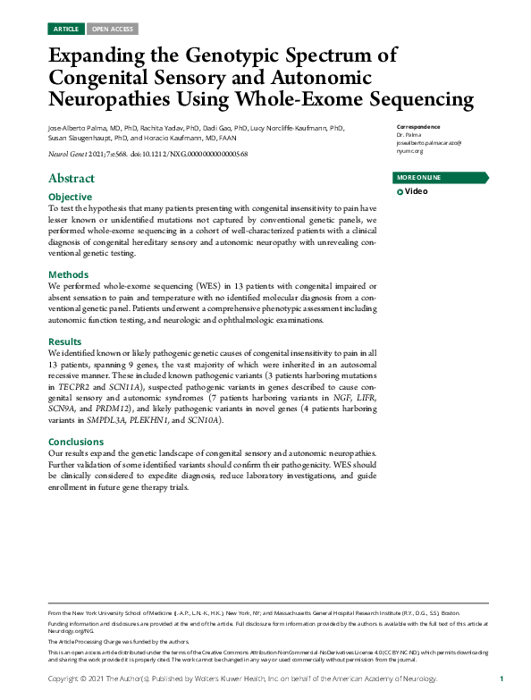 (PDF) Expanding the Genotypic Spectrum of Congenital Sensory and ...