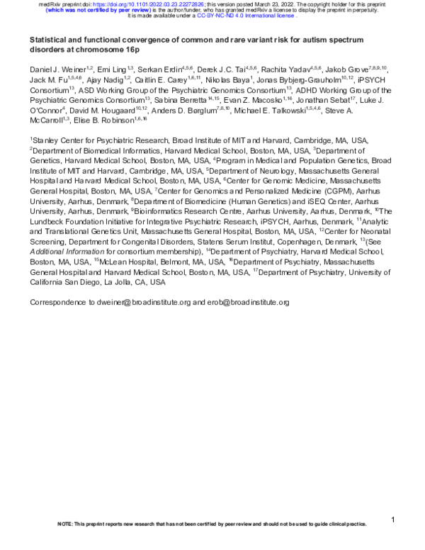 (PDF) Statistical and functional convergence of common and rare variant ...