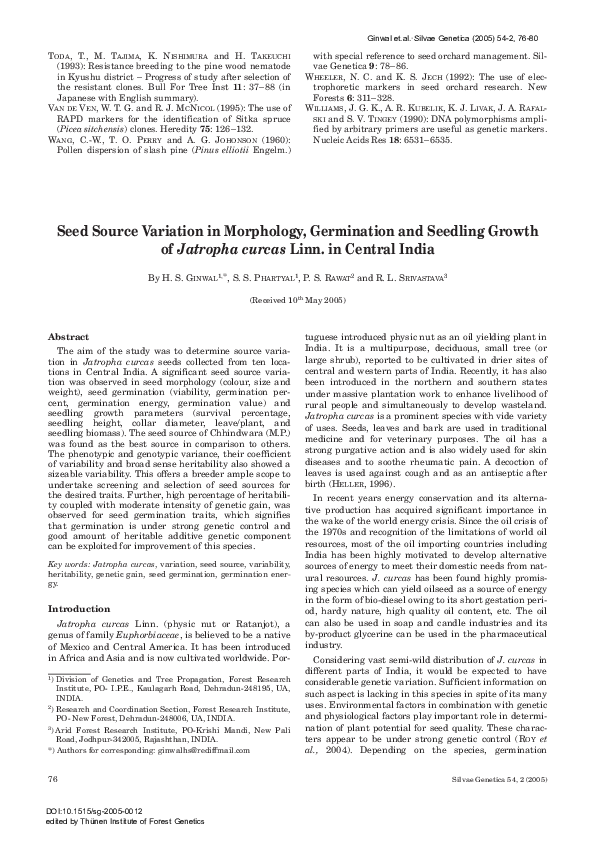 (PDF) Seed Source Variation in Morphology, Germination and Seedling ...