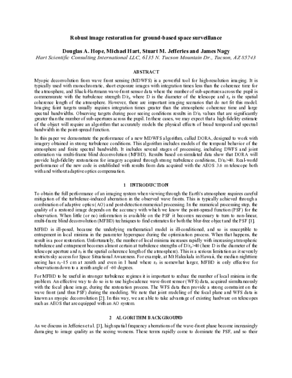 (PDF) Robust Image Restoration for Ground-Based Space Surveillance
