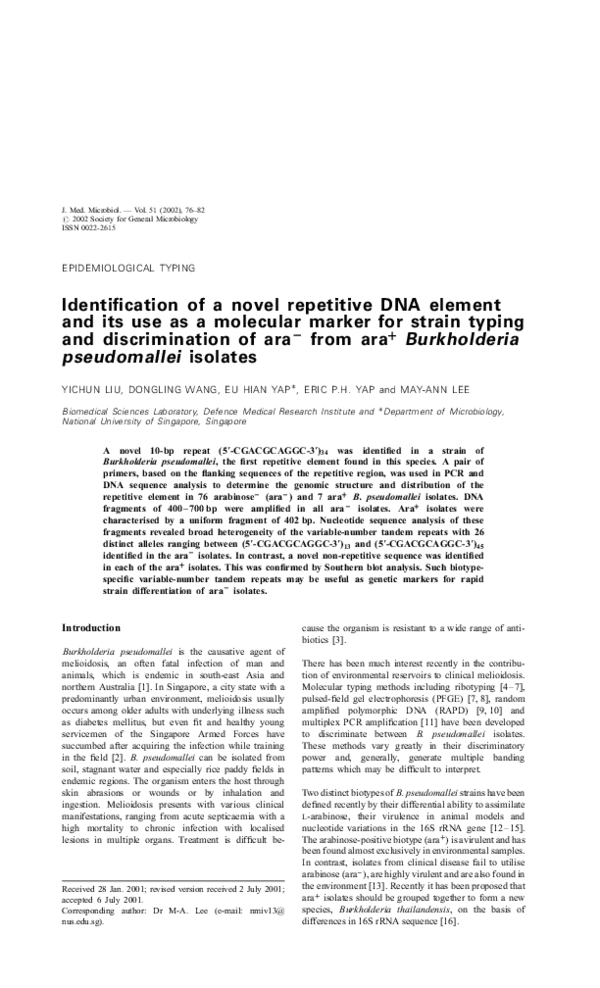 (PDF) Identification of a novel repetitive DNA element and its use as a ...