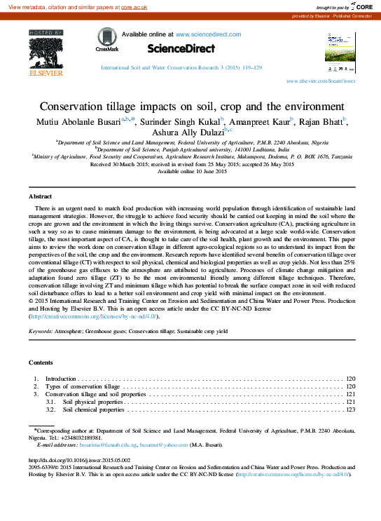 (PDF) Conservation tillage impacts on soil, crop and the environment