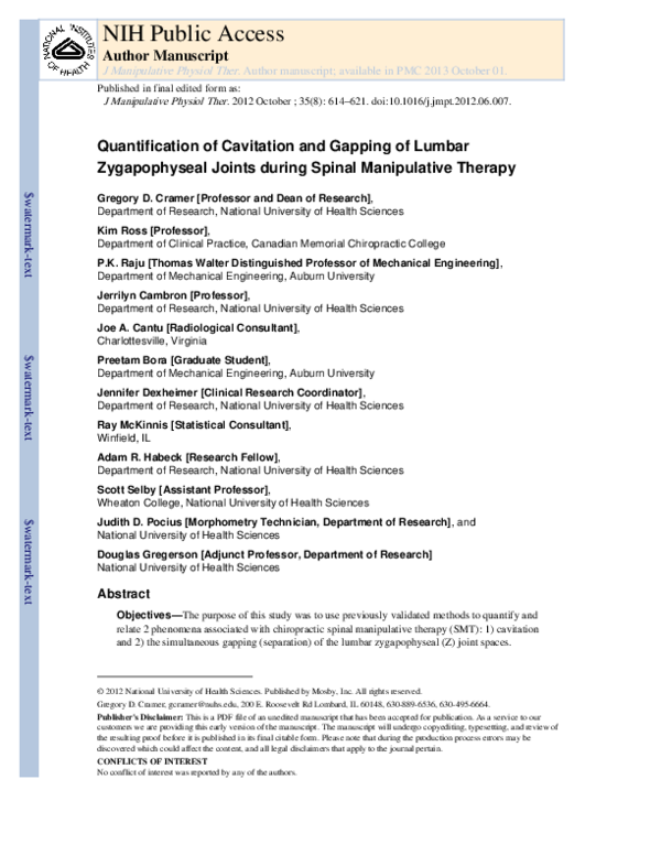 (PDF) Quantification of Cavitation and Gapping of Lumbar Zygapophyseal