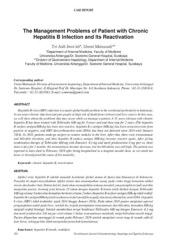 (PDF) The Management Problems of Patient with Chronic Hepatitis B ...