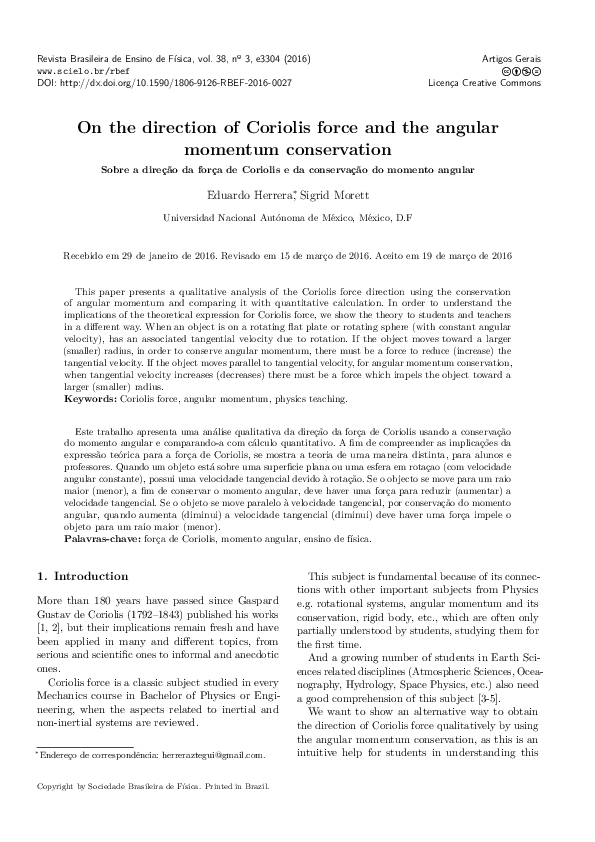(PDF) On the direction of Coriolis force and the angular momentum ...