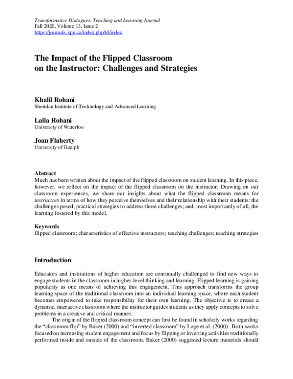 (PDF) The Impact of the Flipped Classroom on the Instructor