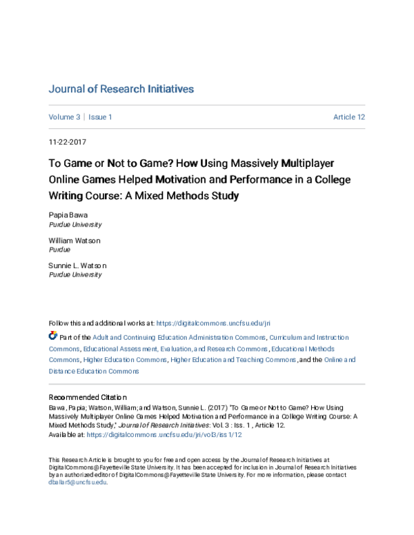 (PDF) To Game or Not to Game? How Using Massively Multiplayer Online ...