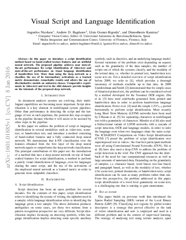 (PDF) Visual Script and Language Identification