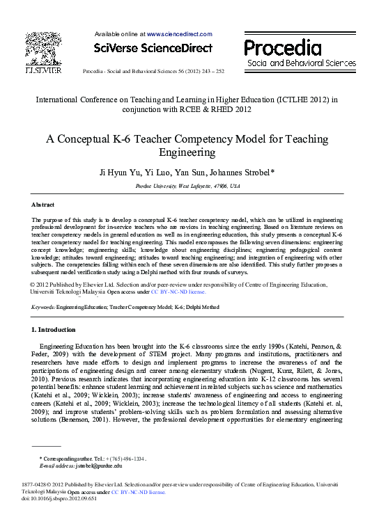 (PDF) A Conceptual K-6 Teacher Competency Model for Teaching Engineering