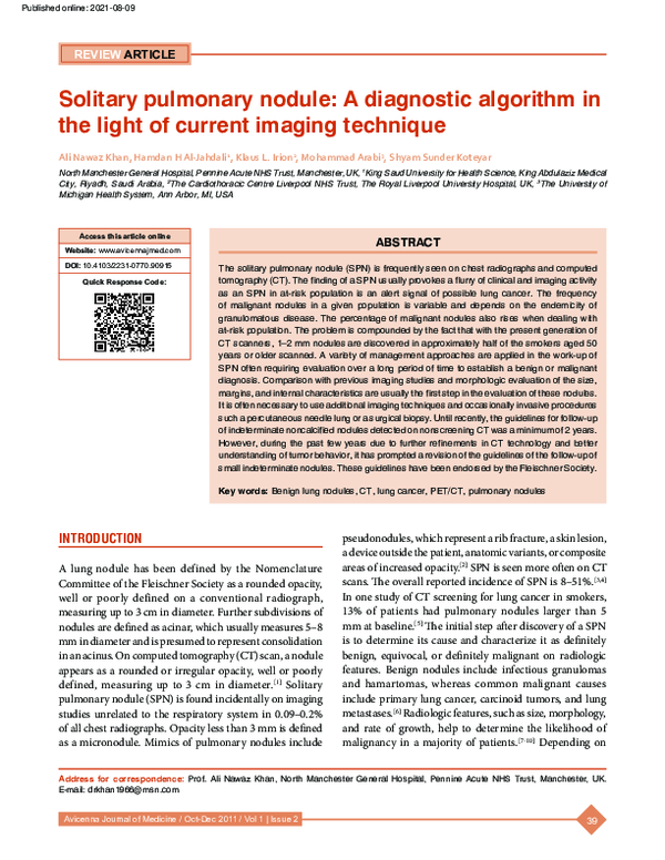 (PDF) Solitary pulmonary nodule: A diagnostic algorithm in the light of ...