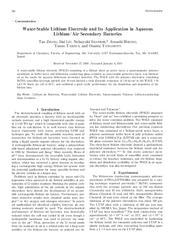 (PDF) Water-Stable Lithium Electrode and Its Application in Aqueous ...
