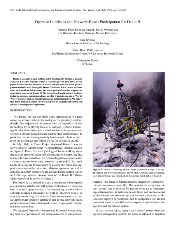 (PDF) Operator Interfaces and Network-Based Participation for Dante II