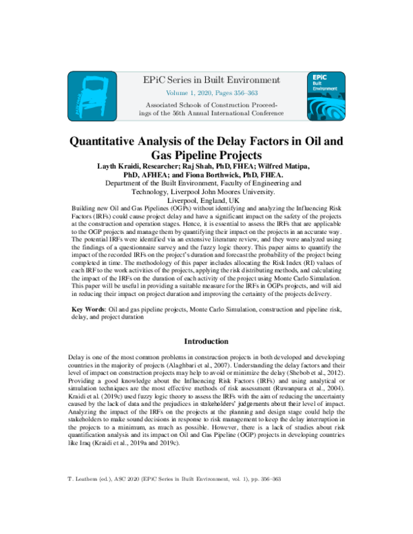 (PDF) Quantitative Analysis of the Delay Factors in Oil and Gas ...
