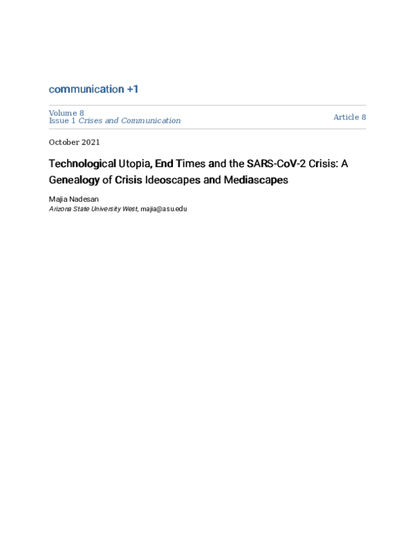 (PDF) Technological Utopia, End Times and the SARS-CoV-2 Crisis: A ...