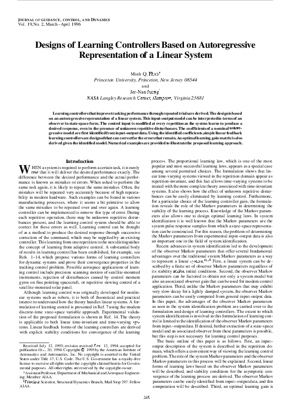 (PDF) Designs of learning controllers based on autoregressive ...